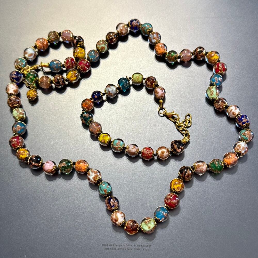 Venetian Cornaro Murano Glass Beaded Necklace & Bracelet Set - Picture 3 of 10